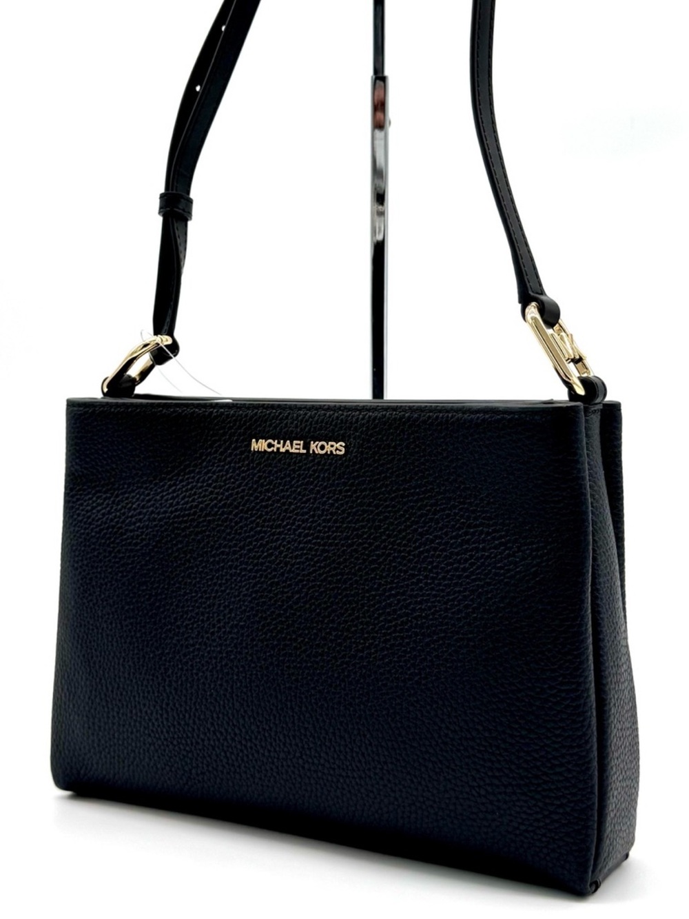 Michael Kors Trisha Medium Pebbled Leather Crossbody Bag Black/Gold